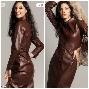 Anthropologie Brown faux leather Midi Dress